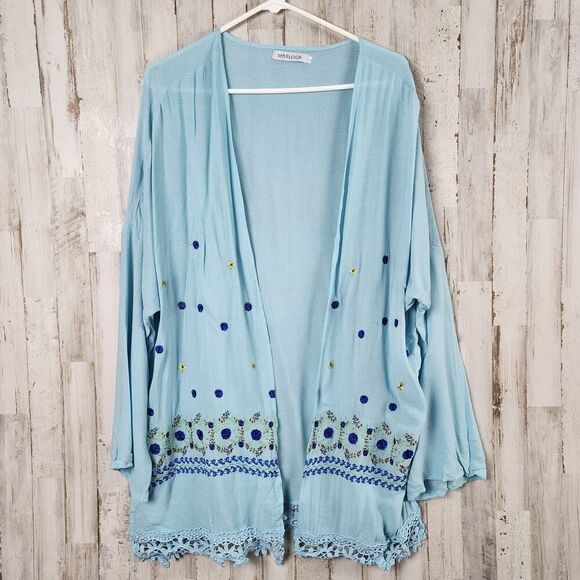 MissLook Floral Embroidered Lace Cardigan Blue Size XL - Picture 1 of 12
